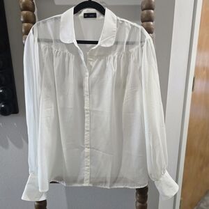 GAP Sheer White Button-up Blouse M TALL